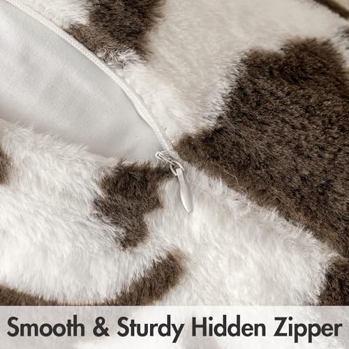 Image of Pack of 2 Faux Fur Cowhide Throw Pillow Covers 20x20 Inch Coffee