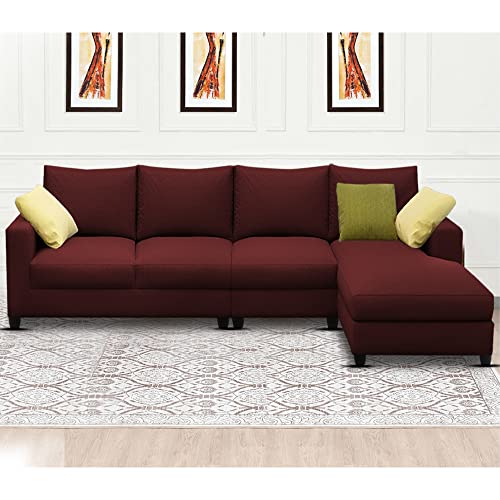 Image of Jian RHS 6 Seater L Shape Sofa Set Living Room (Maroon Fabric)