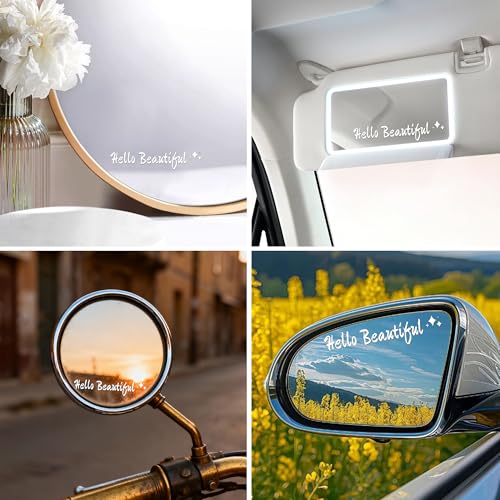 Image of 3pcs Hello Beautiful Mirror Decal Durable Rear View Mirror Sticker | Waterproof Vinyl Car Stickers, Car Decals For Women Funny Window Bumper Stickers Cars Decor