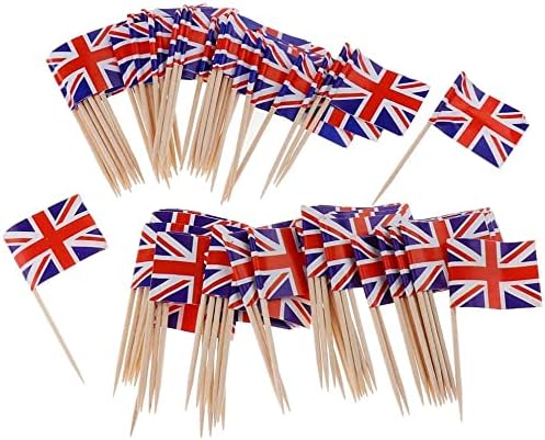 100Pcs Union Jack Flags Cocktail Sticks British Flags Toothpicks Sandwich Cup Cake Topper Picks Party Supplies Queen Platinum Jubilee Party Royal Theme Decor