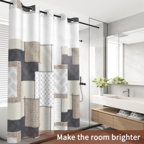 NAEMBCU Brown Modern Geometric No Hook Shower Curtain with Snap in Liner, Bohemian Neutral Patchwork Print, 71x74 by NAEMBCU - Used condition - Image 8