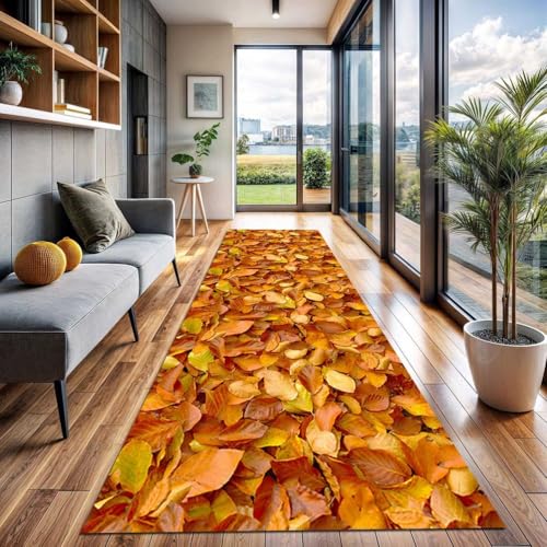XQKXHZ 秋の廊下 カーペット、現代的滑り止め 洗えるキッチン マット、3D黄色い葉洗い 柔らかい長い 防音カーペット、廊下、キッチン、入口、バスルーム、ランドリー,50x220cm