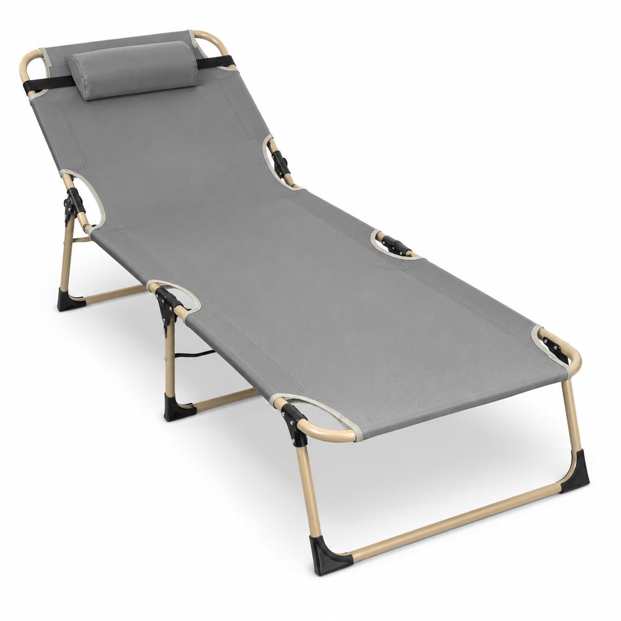 Adjustable Headrest Pillow Folding Cot Portable Guest Bed, Heavy Duty Metal Frame, Rollaway Sleeping Bed for Adults, Camping, Home, Office, Travel, Space Saving Lounge Cot-image-12