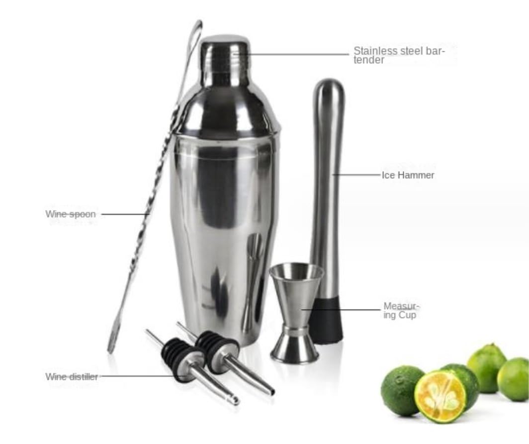 Shaker Cocktail Ensemble De Shaker À Cocktail en Acier Inoxydable, D'outils Fabrication Boissons, 6 Pièces Bar Set(350ml)