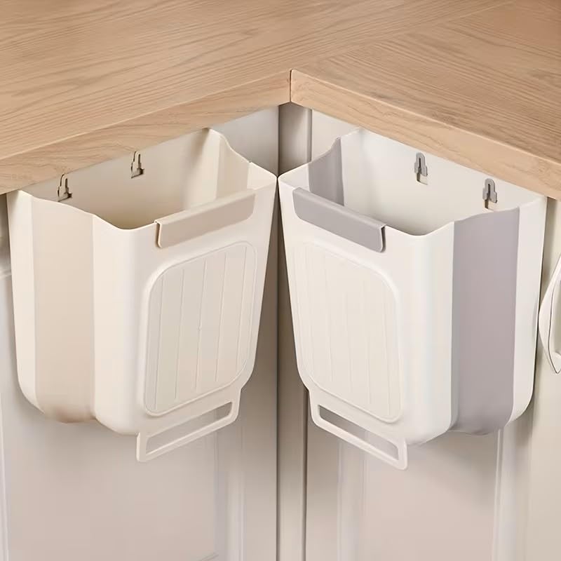 1pc Kitchen Foldable Trash Can, Household Cabinet Hanging Garbage Storage Bucket, Thickened Large Diameter Garbage Can, Kitchen Accessories, White thumbnail
