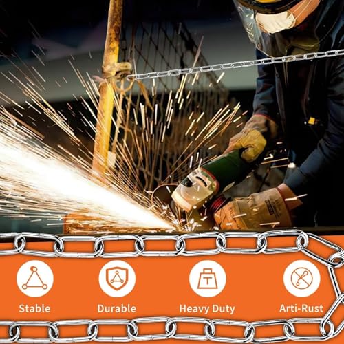 Mbsomnus Gliederkette Meterware mit Karabiner 3M Φ3 mm Metall Ketten Stahlkette Verzinkte Kette Meterware Rundstahlkette Schwere Ketten für Wäscheleine Hundekette Schaukeln Hängesessel Stahl