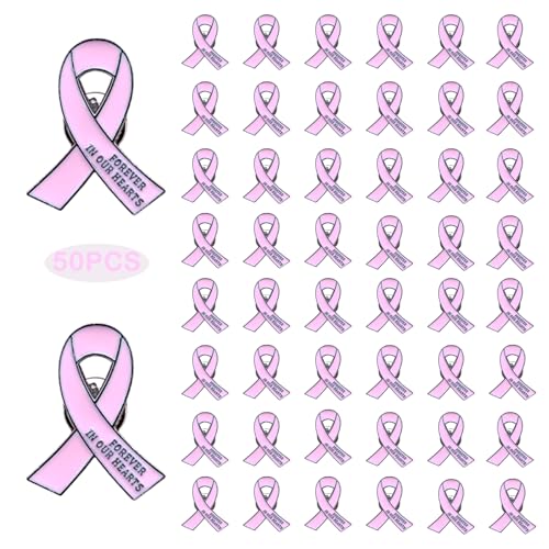 Image of 50 Pcs Memorial Ribbon Pins Funeral Metal Pins Forever In Our Hearts For Funeral Mourning Event