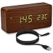 Produktbild kwmobile Wecker Uhr in Holzoptik digital - Digitalwecker Anzeige von Uhrzeit Temperatur Datum - Alarm Clock mit USB Kabel in Braun mit grünen LEDs