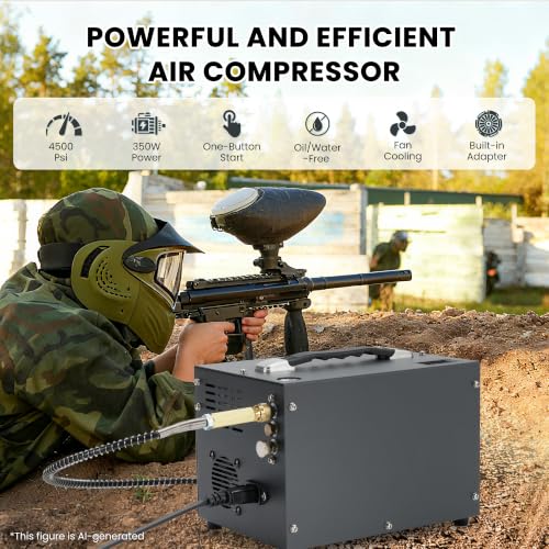 Image of PCP Air Compressor with Manual Shut Down, 4500Psi /30Mpa, Water /Oil-Free, Powered by 12V DC /120V AC, Fan Cooling System, PCP Compressor for Air Rifle, Paintball and Scuba Tank Compressor Pump (Gray)