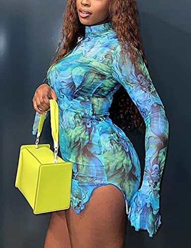 Lancifolium Women's Sexy Mock Neck Mesh See Through Bodycon Sleeveless/Long Sleeve Mini Party Dress2