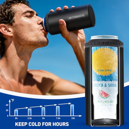 Image of 3 in 1 Slim Can Cooler for 12 OZ Skinny Can, Regular Can & Beer Bottle - Keep Cold for 6 Hours - Double Walled Insulated Stainless Steel Vacuum Beverage Can Insulator (Matte Black)