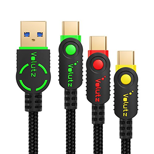 USB Type-C Cable 3.0 USB-A to Type-C in Assorted Lengths (3-Pack; 6.5ft, 3.3ft, 1ft) Braided & Gold-Plated Connectors Volutz Equilibrium+ Series (Color-Coded)