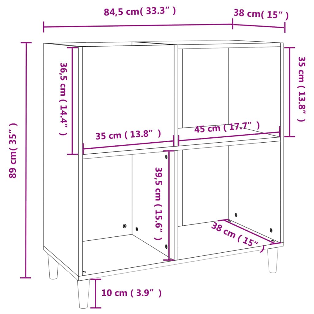 Mobile Porta Dischi Grigio Cemento 84,5x38x89 Legno Multistrato