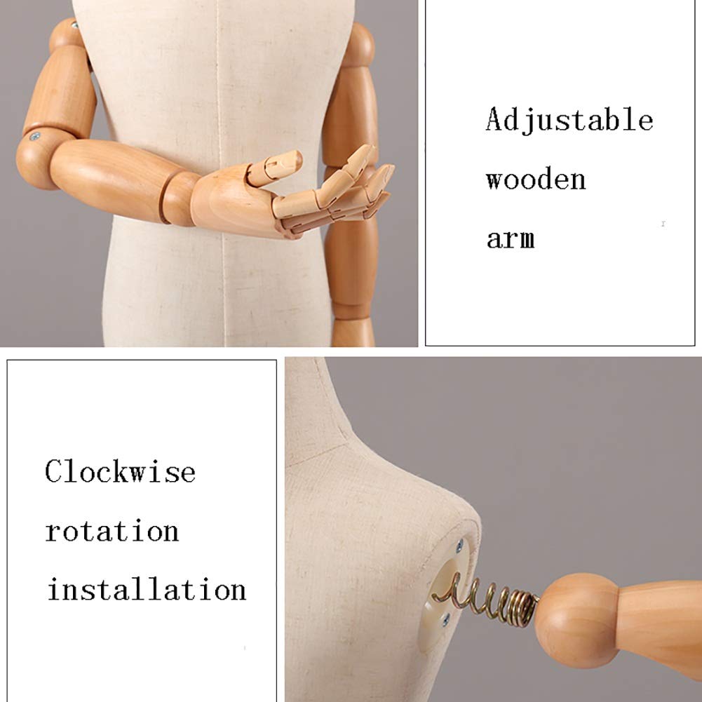 Kinder-Schaufensterpuppe, Torso Aus Kunststoff Mit Holzarmen, Kleiderständer Aus Metall, Höhenverstellbar, Mit Sichtfenster, Silber-XL, Gold-M,Silver-Small