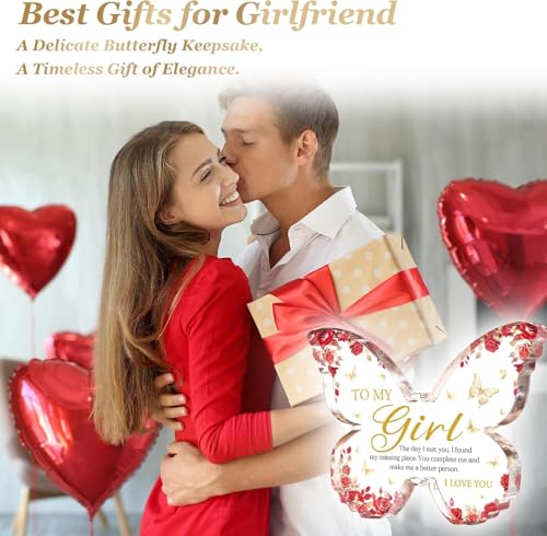 Image of Gifzy Romantic Gifts for Girlfriend Anniversary Birthday, 5x5x0.5 Inch Butterfly Acrylic Plaque Decor, I Love You Present for Her, Valentines Day Christmas Anniversary Birthday Gift for Girlfriend from Boyfriend