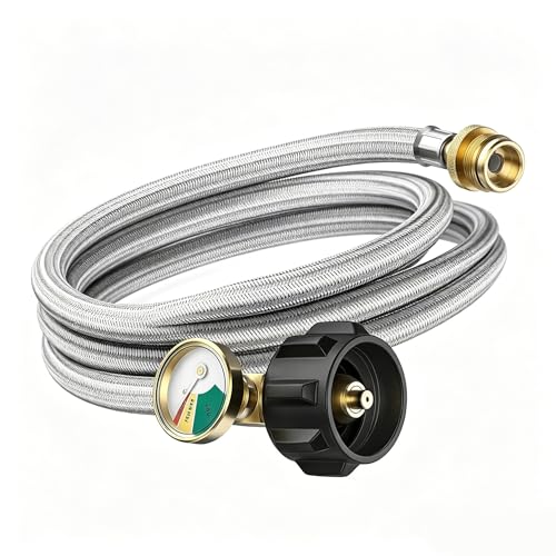 Image of BeeGo 8FT Propane Hose Adapter with Gauge for 5-40lb Propane Tank, 1lb to 20lb Converts 1lb Appliances for Weber Q Grills, Go-Anywhere, Blackstone Griddles, Coleman Stoves, Buddy Heaters