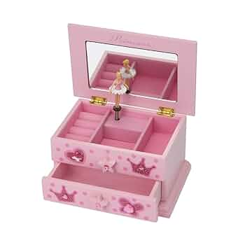 Amazon｜木製ミュージカル宝石箱ピンクのプリンセスジュエリー