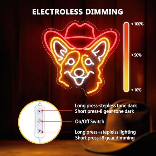 Image of Corgi Neon Signs for Wall Decor, Cute Dog Neon Sign Dimmable Cowboy Hat Neon Light Sign for Pet Shop Bedroom Party Decor, Animal LED Light Up Sign for Birthday Gifts Boys Girls