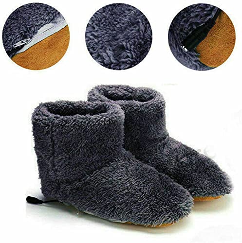 DKULMN USB Heated Slippers Rechargeable,Plush Shoe Slippers Plush Ankle Bootie Slippers Indoor Warm House Shoes for Office Home,Gray,8.53