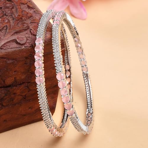Image of ZENEME Jewellery Silver Plated Stylish Crystal AD Dual Colour Bangle Jewellery For Girls and Women