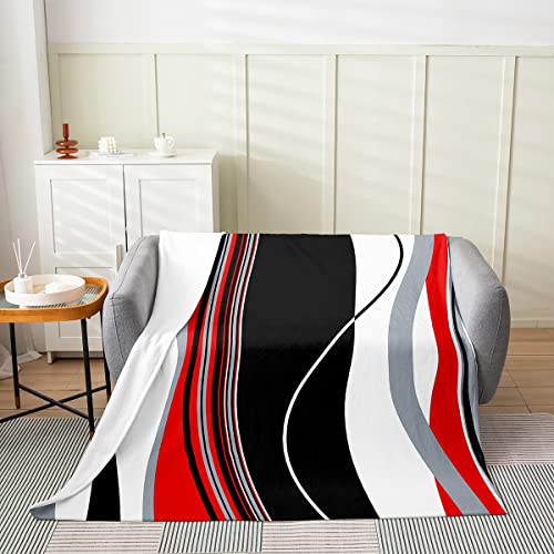 Red and Gray Black White Fuzzy Blanket Modern Abstract Geometric Bed Throw Blanket Women Men Stripe Line Pattern Decor Fleece Throw Blanket Microfiber Flannel Plush Blanket 40"x50"