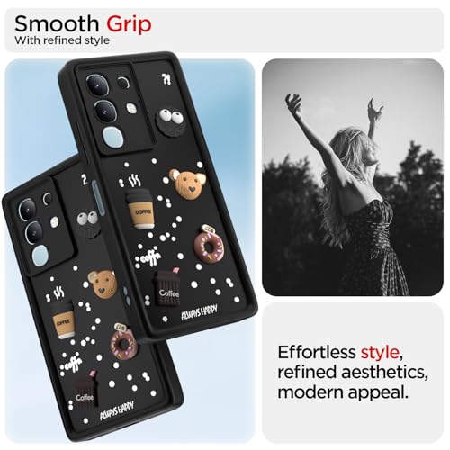 Image of Pikkme Back Cover for Vivo T4x 5G / iQoo Z10x 5G / Vivo Y31 Pro 5G | Cute Fun Cartoon 3D Bear Silicone Full Body Protection Bumper Case (Black)