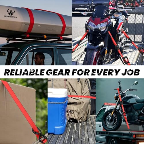 Image of Ratchet Straps (4 Pack) - 1in x 15ft Motorcycle Strap Tie Downs with 15ft Soft Loops - 2,100lb Break Strength Ratchet Tie Down Straps for Motorcycles, Truck, Cargo - Safety S Hook, Storage Bag