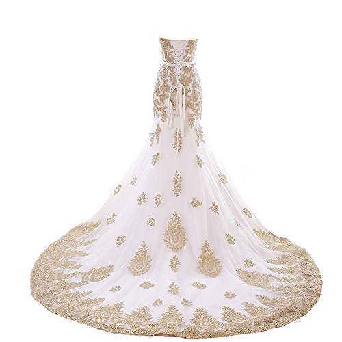 Lemai Mermaid Long White Tulle Gold Lace Corset Sweetheart Wedding Dresses Us 8 #TOP2