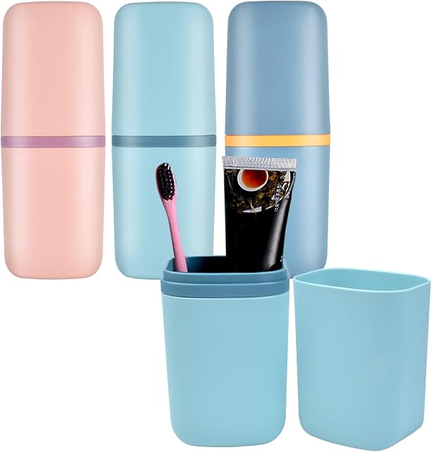 suchkawe 3 Pcs Travel Toothbrush Holder, Portable Toothbrush Case Dustproof Travel Toothbrush Holder Toothbrush Toothpaste Organizer for Family, Travel, Camping(Pink Blue Green)