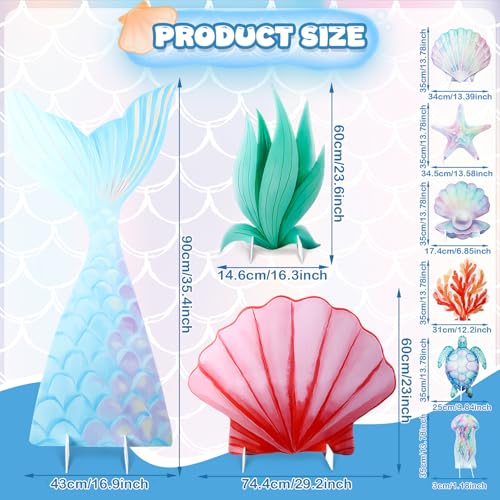 Teyva Daily 9 Pcs Large Under The Sea Party Decorations Mermaid Birthday Decorations, Ocean Theme Party Supplies, Shell, Starfish, Jellyfish, Seaweed, Coral Stand up Cardboard Cutouts for Baby Shower by Teyva Daily - Used condition - Image 2