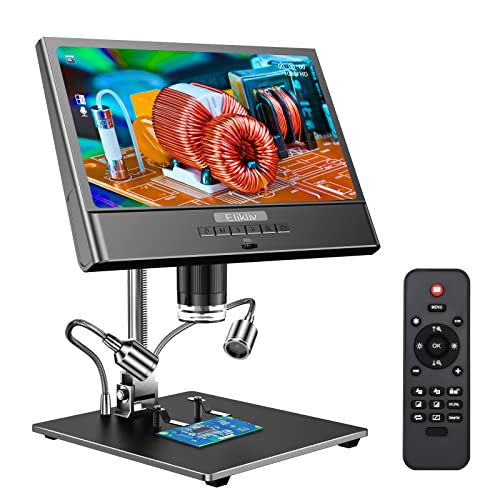 Elikliv 10'' LCD Digital Microscope, 50X-1300X Soldering Microscope with Metal Stand,1080P Video Microscope, 10 LED Fill Lights, 12MP Ultra-Precise Focusing, 32 GB Card Included