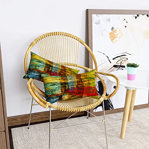 Suesoso Modern Grunge Abstract Art Throw Pillow Cover 12"X20" Set Of 2 Messy Rust Painting Decorative Pillow Cases With Red Blue And Orange Decorative Pillow Covers Throw Decorative Home Decor #TOP3