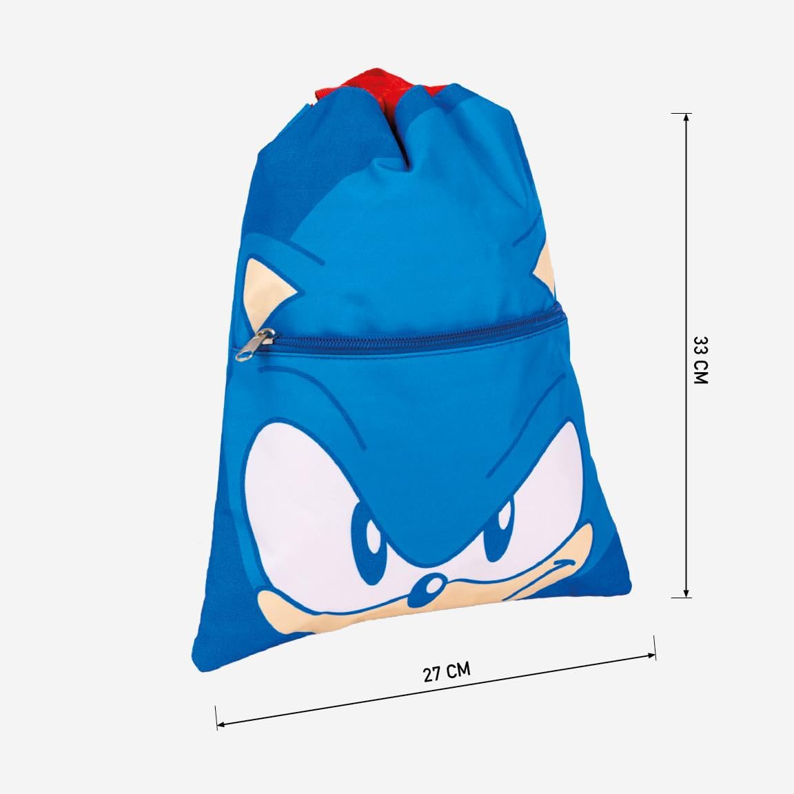 Sacca Sportiva per Bambini di Sonic - Chiusura con Corda - 27 x 33 cm - Zaino Coulisse con Tasca Frontale - Ideale per l'Asilo - Prodotto Originale Elaborato in Spagna