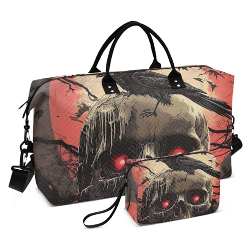 Duffel Bag for Traveling, Gothic Creepy Skull Travel Bag Gym Bag, with Multiple Interior Pockets Shoulder Weekender Bag for Women Men with Toiletry Bag 20.5L x 7.9W x 13.8H