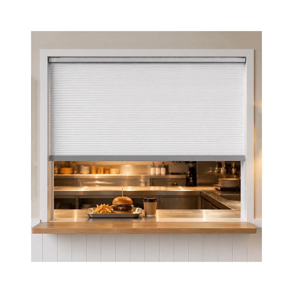 Estor enrollable vertical de cocina contra grasa y vapor en ventanas correderas