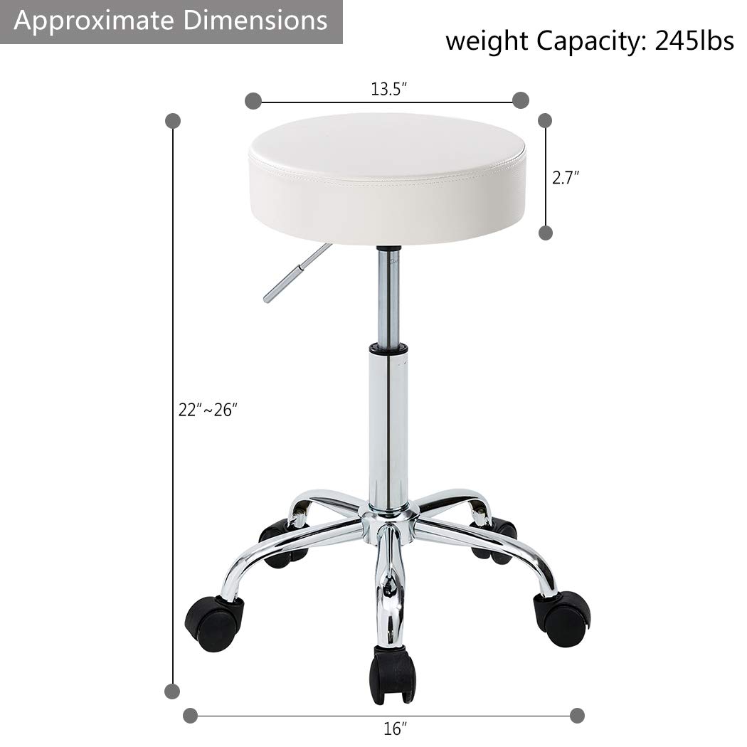Duhome Sgabello Girevole Similpelle Sedie Girevole Regolabile in Altezza Sgabello con Ruote Schienale Selezione del Colore 410, colore:bianco, materiale:similpelle