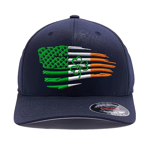 Custom-Embroidered-Irish-American-Flag-Shamrock-hat-Ireland-St-Patricks-Day-Irish-Gift-for-Men-Women-Flex-Fitted-Hat