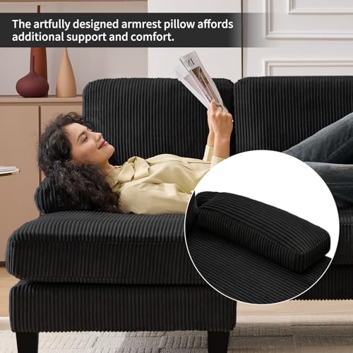 Image of 98 inch Sectional Couches for Living Room, U Shaped Couch with 18 inch Seat Height, 4 Seater Couch Set with Double Chaise for Apartment, Living Room Sofas, Corduroy, Black