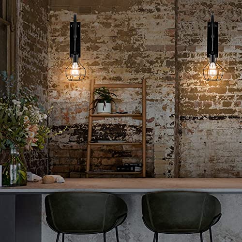 Baoden 1-Light Rustic Wall Light Lift Pulley With Matte Iron Cage Lampshade Industrial Mid Century Sconce For Indoor Lighting Barn Restaurant (Black Color) #TOP4