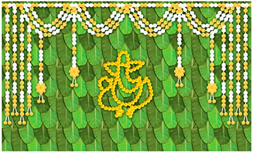 Image of Banana Leaf Design Backdrop Decoration Pooja Cloth (5 * 8 FT) (Banana 5)