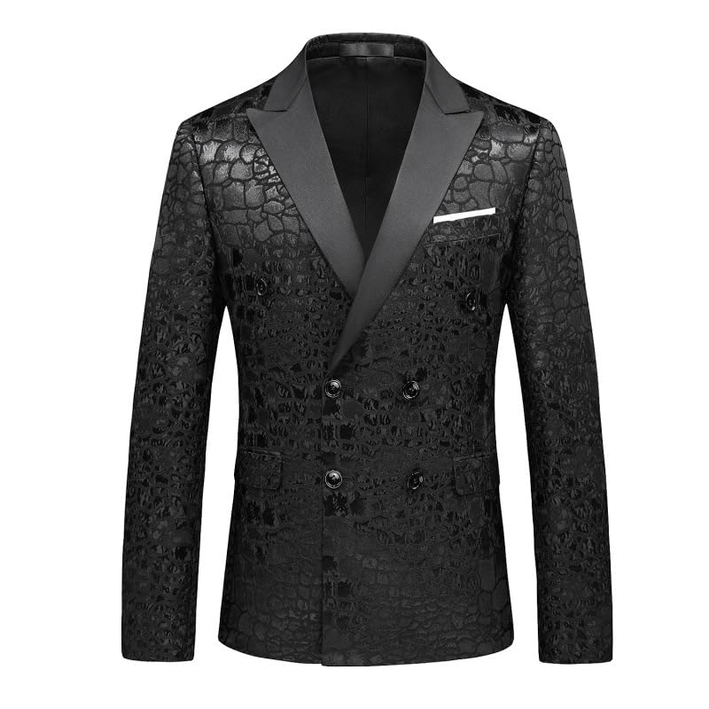 Men's Black Crocodile Textured Tuxedo Blazer, Slim Fit, Notched Lapel, 1 Button2