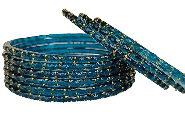 Image of JPS 16 Pcs Trendy Stylish Glass & Kashmiri Ghungroo Bangles Set for Women & Girls | Gold-Plated Traditional Festive Wedding Party Jewellery Chudi Set (12 Glass + 4 Metal)