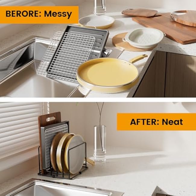 Heavy-Duty Cutting Board Organizer,5-Slot Stainless Steel Holder for Thin Pans,Baking Cookie Pan Sheets for Kitchen Cabinet Countertop Bakeware Organizer(1Pcs)