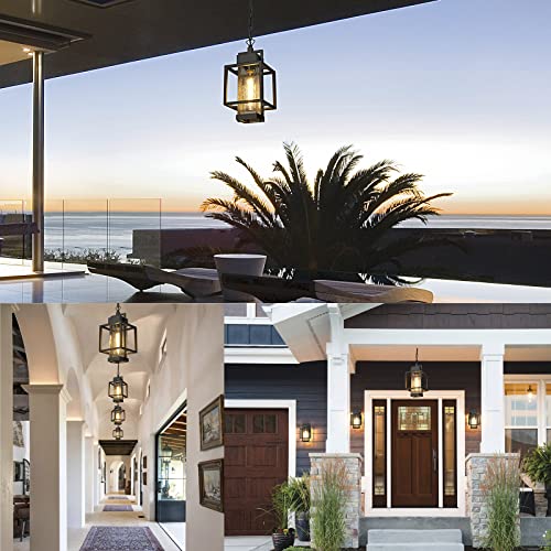 Gooray Outdoor Pendant Light Fixture, Outdoor Pendant Lights For Porch, Exterior Hanging Light Fixtures, Hanging Lights Outside House In Sand Black Finish With Bubble Glass Lamp Shade #TOP1