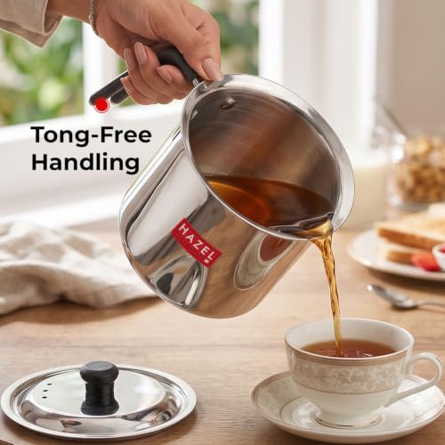 Image of HAZEL Steel Milk Pot with Lid |Stainless Steel Milk Boiler Container | Milk Boiling Vessel Gunj for Kitchen (Tope with Lid & Handle, 1700 ML)