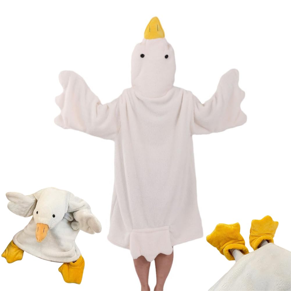 Grande oie blanche - Couverture portable - Sweat à capuche pour couples - Combinaison à capuche en polaire corail épaisse - Sac de couchage géant - Costume de cosplay - Robe de nuit chaude