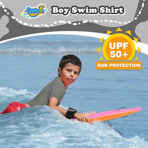 Image of Semois Boys Rash Guard Swim Shirt Short Sleeve Swimwear Toddler Kids Youth Rashguard Water Shirt UPF+ 50 Quick Dry Shirt