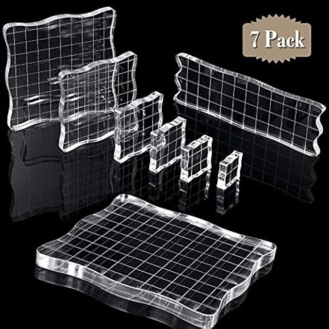 7 Pieces Acrylic Clear Stamping Blocks with Grid and Grip Cover