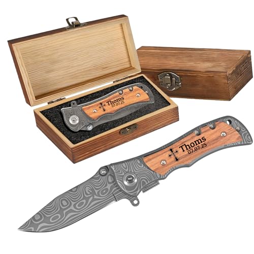 PolyYL Personalisiertes Klappmesser, Taschenmesser, Outdoor Survival Messer für Camping, Angeln, Jagdmesser. Ein Geschenk für Männer zum...