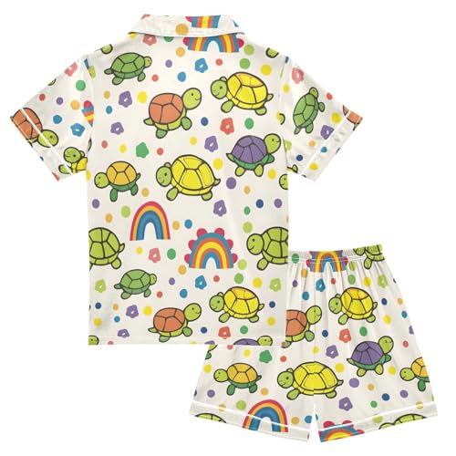 ALAZA Colorful Turtle Polka Dot Satin Pajamas Set Short Sleeve Button Down Sleepwear Summer Pjs 2 Piece2